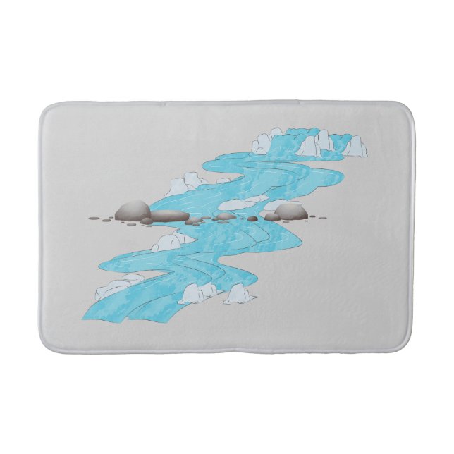  River Flowing Bathmat with Blue Water and Stone  (Front)