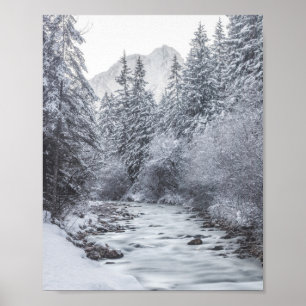 River flowing through winter forest Mojstrana Poster