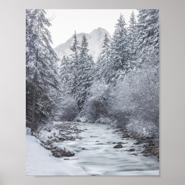 River flowing through winter forest Mojstrana Poster (Front)