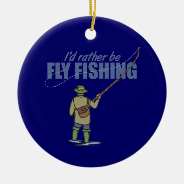 River Fly Fishing in Waders Ceramic Ornament (Front)