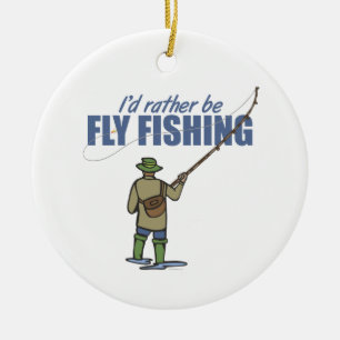 River Fly Fishing in Waders Ceramic Ornament