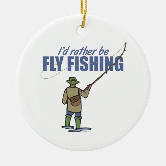 River Fly Fishing in Waders Ceramic Ornament (Front)