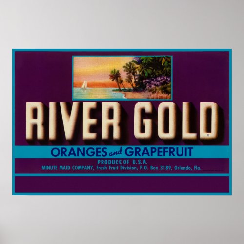 River Gold Oranges packing label Poster