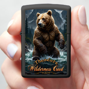 River Grizzly Ornate Border Zippo Lighter