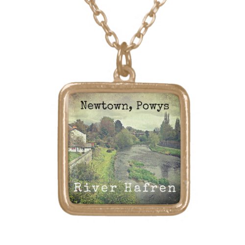 River Hafren in Newtown Powys Gold Plated Necklace