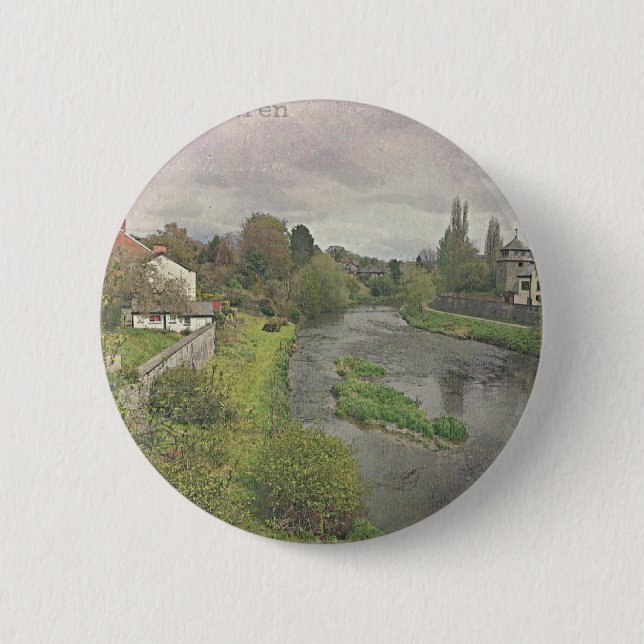 River Hafren in Newtown, Powys Pinback Button (Front)