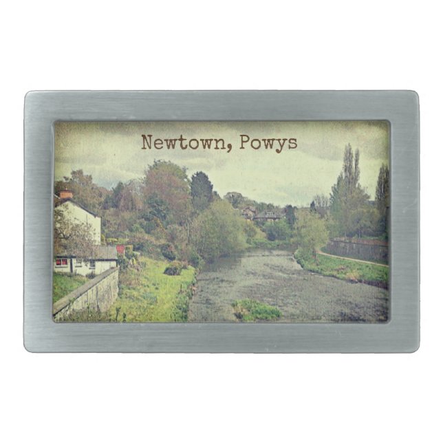 River Hafren in Newtown, Powys, Wales Belt Buckle (Front)