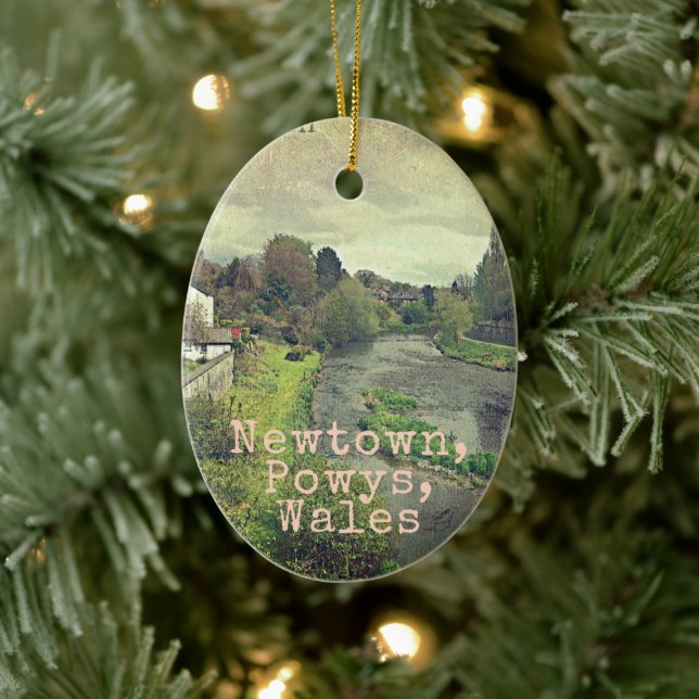 River Hafren in Newtown, Powys, Wales Ceramic Ornament (Tree)