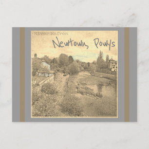 River Hafren Severn in Newtown, Powys Sepia Postcard