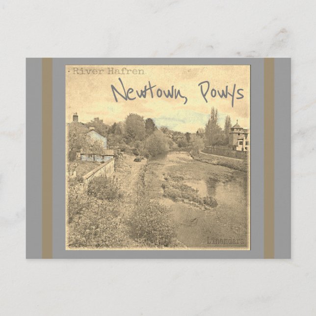 River Hafren Severn in Newtown, Powys Sepia Postcard (Front)