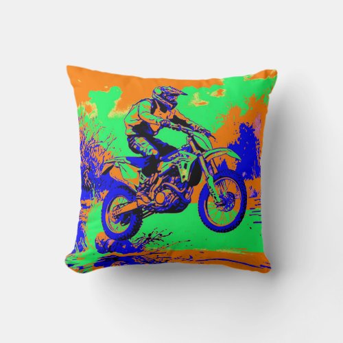 River Hopping _ Motocross Rider  Throw Pillow