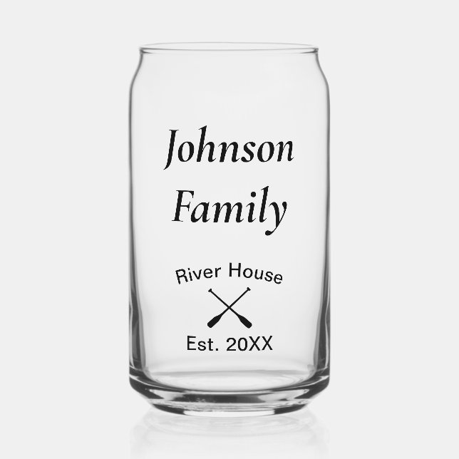 River House custom family name year established Can Glass (Front)