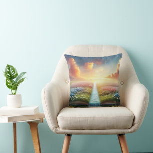 River In A Meadow Open Book Throw Pillow