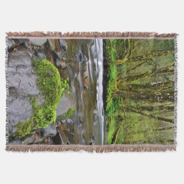 River in green forest, Oregon Throw Blanket (Front)