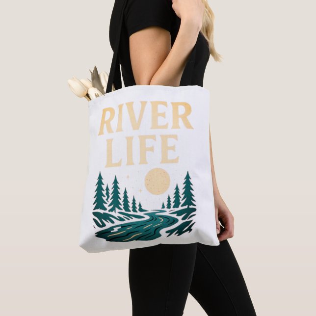 River Is Life Tote Bag – Nature Inspired Accessory (Close Up)