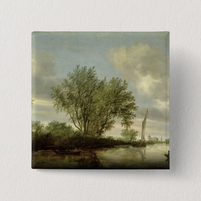 River Landscape, 1645 Pinback Button (Front)