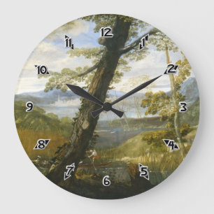 River Landscape By Annibale Carracci Large Clock
