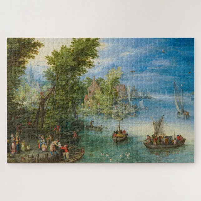 River Landscape by Jan Brueghel the Elder Jigsaw Puzzle (Horizontal)
