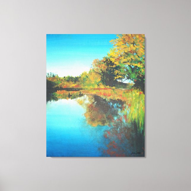 River Landscape Painting Art Canvas Print (Front)
