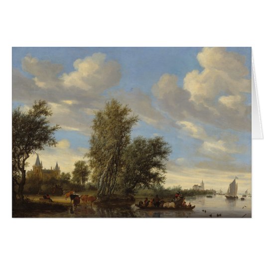 River Landscape with Ferry, 1649 (oil on canvas) Cards (Front Horizontal)