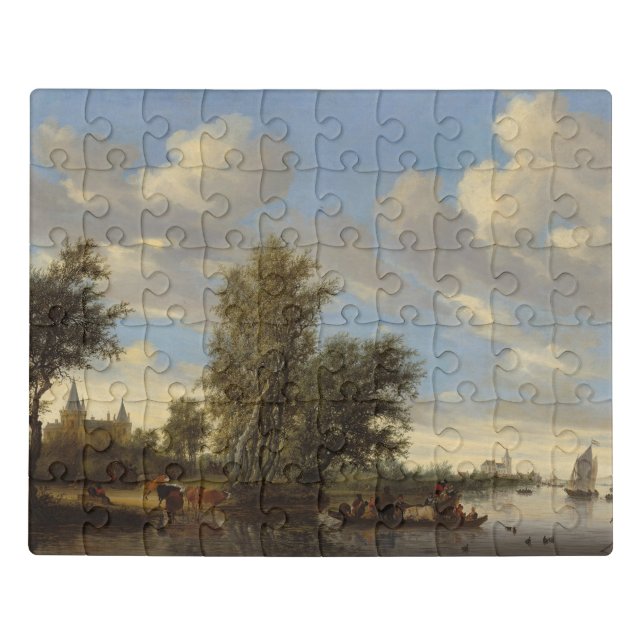 River Landscape with Ferry, 1649 (oil on canvas) Jigsaw Puzzle (Puzzle Horizontal)