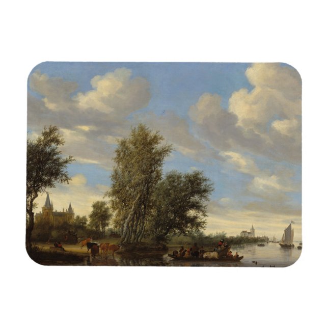 River Landscape with Ferry, 1649 (oil on canvas) Magnet (Horizontal)
