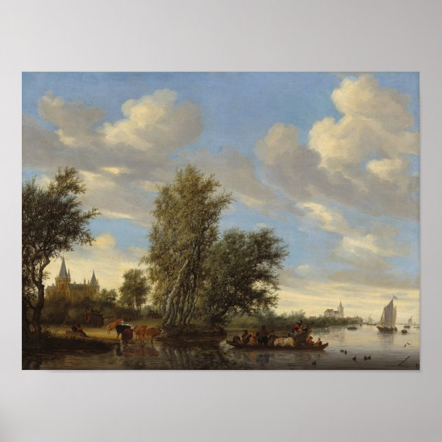 River Landscape with Ferry, 1649 (oil on canvas) Poster (Front)