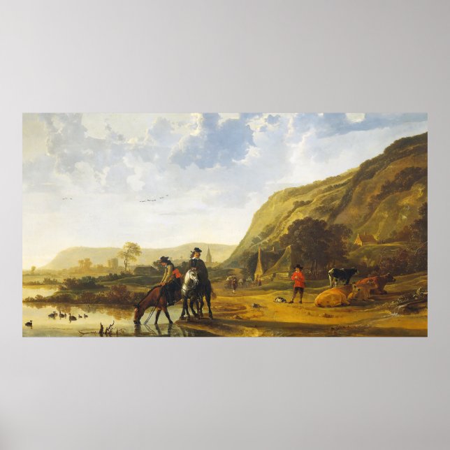 River landscape with riders Aelbert Cuyp  Poster (Front)