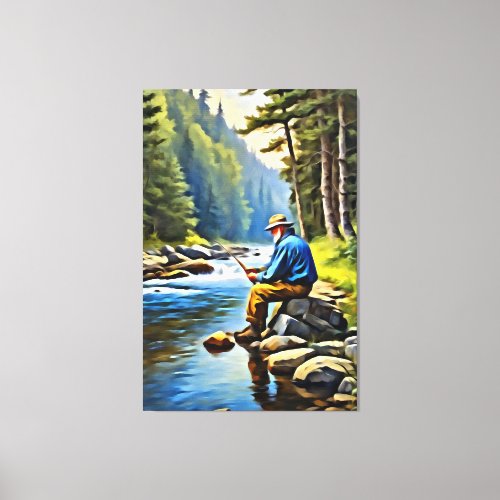  River Man Fishing Stream Nature  AP49  Canvas Print