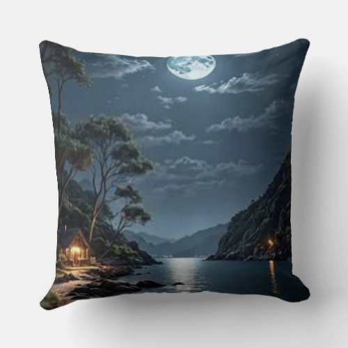 river moon night throw pillow