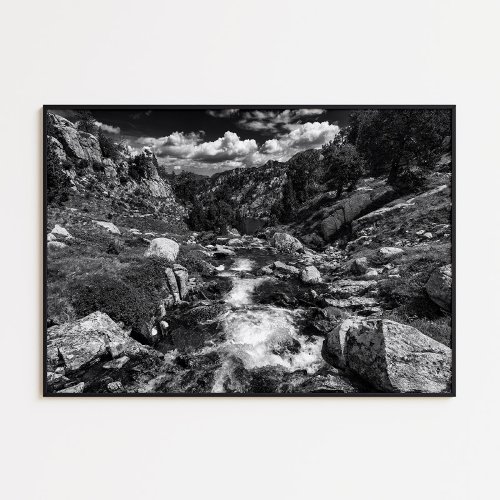 River mountain in valle de aran black and white poster