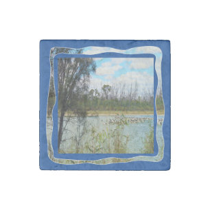 River Murray Australia Large Pelicans Flock, Stone Magnet