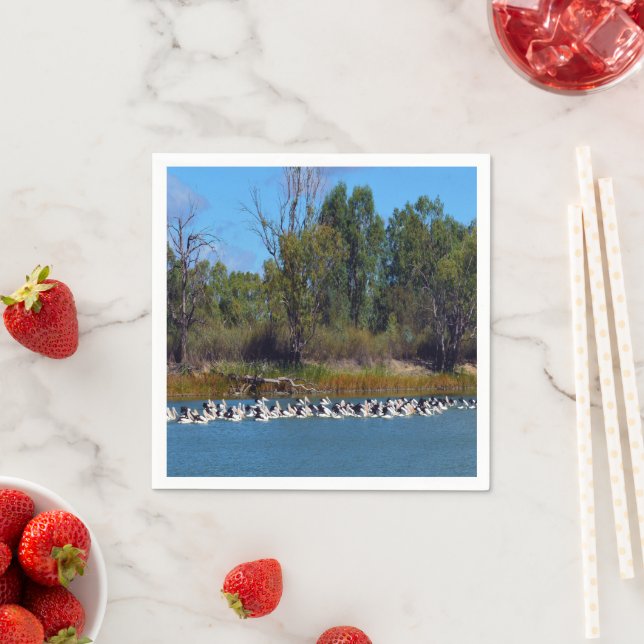 "River Murray's Fishermen: A Pelican Gathering" Napkins (Insitu)