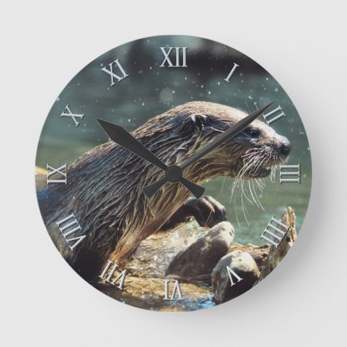 River Otter Animal_lovers Wildlife Photo Round Clock