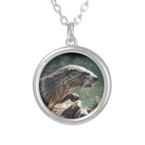 River Otter Animal_lovers Wildlife Photo Silver Plated Necklace
