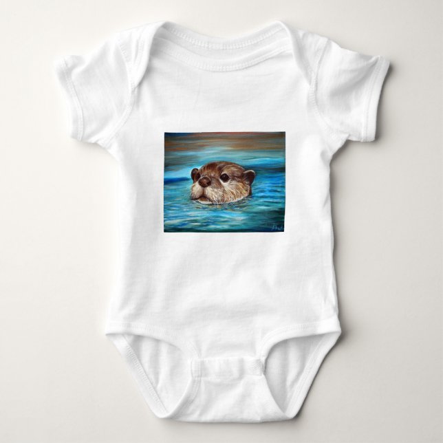 River Otter Painting Baby Bodysuit (Front)