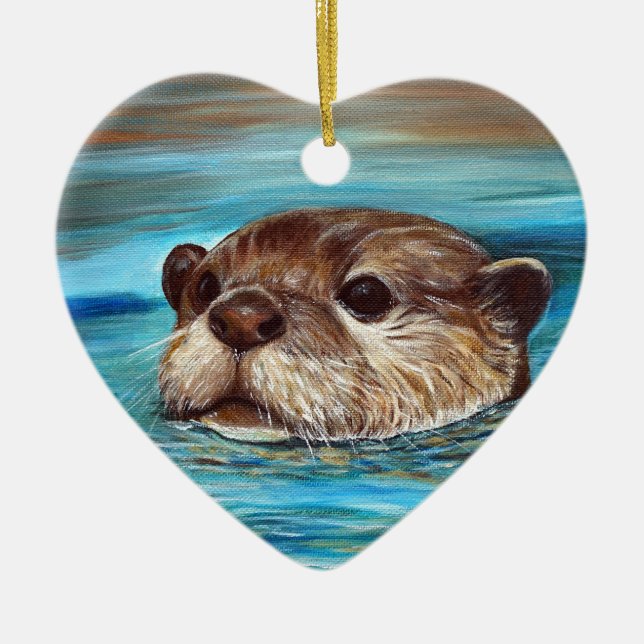 River Otter Painting Ceramic Ornament (Front)