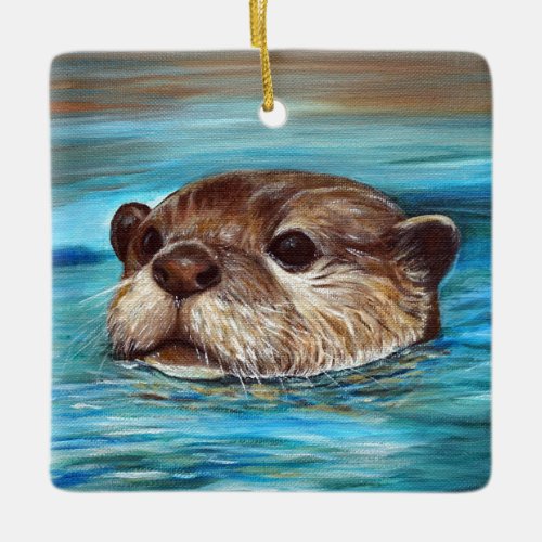 River Otter Painting Ceramic Ornament