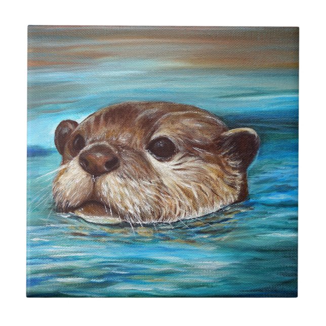 River Otter Painting Ceramic Tile (Front)