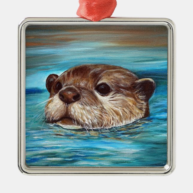 River Otter Painting Metal Ornament (Front)