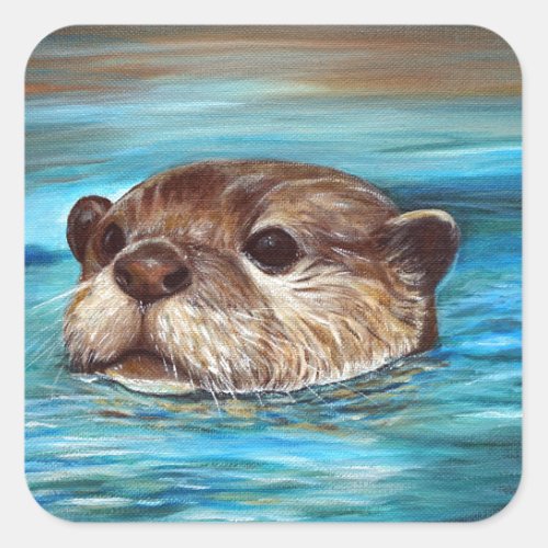 River Otter Painting Square Sticker