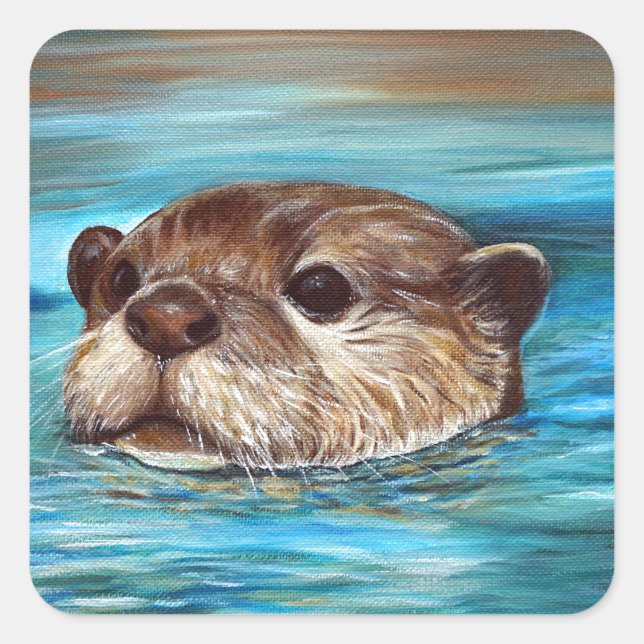 River Otter Painting Square Sticker (Front)