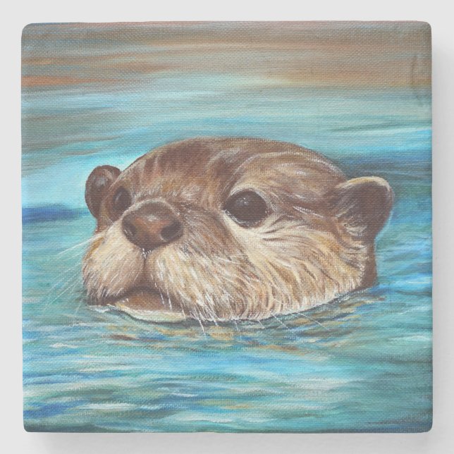 River Otter Painting Stone Coaster (Front)
