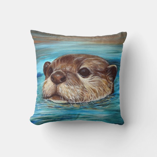 River Otter Painting Throw Pillow (Front)