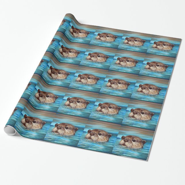 River Otter Painting Wrapping Paper (Unrolled)