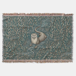 River Otter Throw Blankets – Willow Pattern