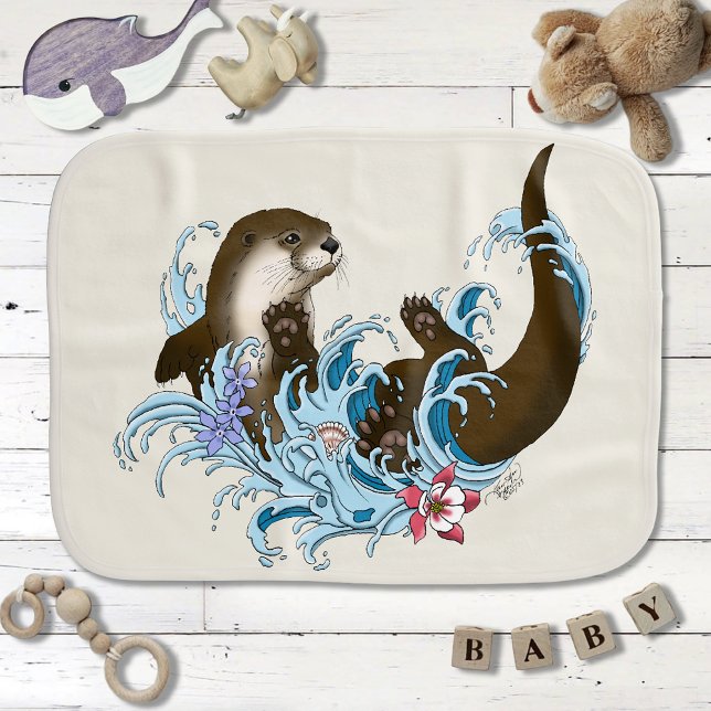 River Otter Water Cute Baby Burp Cloth (Creator Uploaded)
