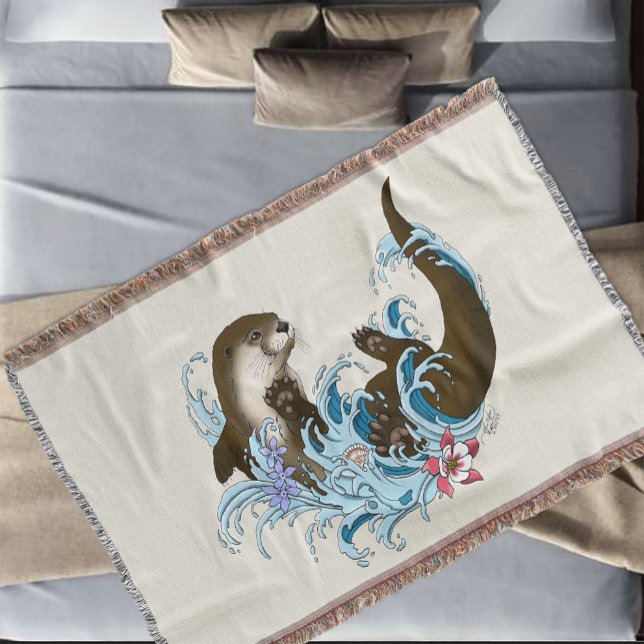 River Otter Water Cute Throw Blanket (Creator Uploaded)