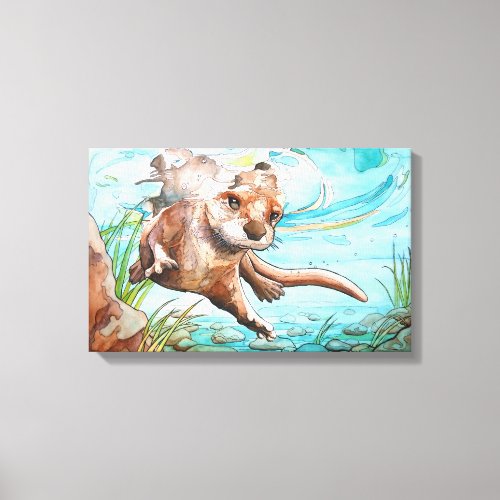 River Otter Watercolour Painting _ Canvas Print