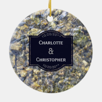 River Pebbles And Water Personalized Wedding Ceramic Ornament